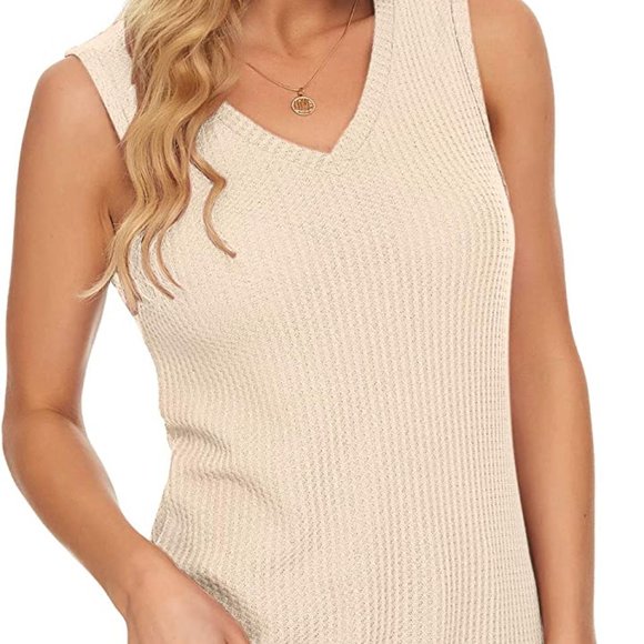 Women's Waffle Knit V-Neck Sleeveless Tank Top Size Large - Picture 3 of 5
